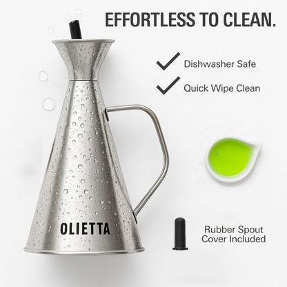 Olive Oil Dispenser Bottle, Stainless Steel Non-Drip Pourer 17 fl oz | Food-Grade Oil Bottle, Dishwasher-Safe, Light-Blocking Keeps Oil Fresh, Leakproof Drizzler for Cooking and Vinegar