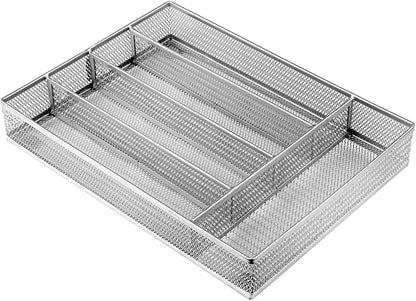 Utensil Drawer Organizer, Cutlery Tray Silverware Flatware Storage Divider for Kitchen, Mesh Wire with Non-slip Foam Feet, 5 Component, Black