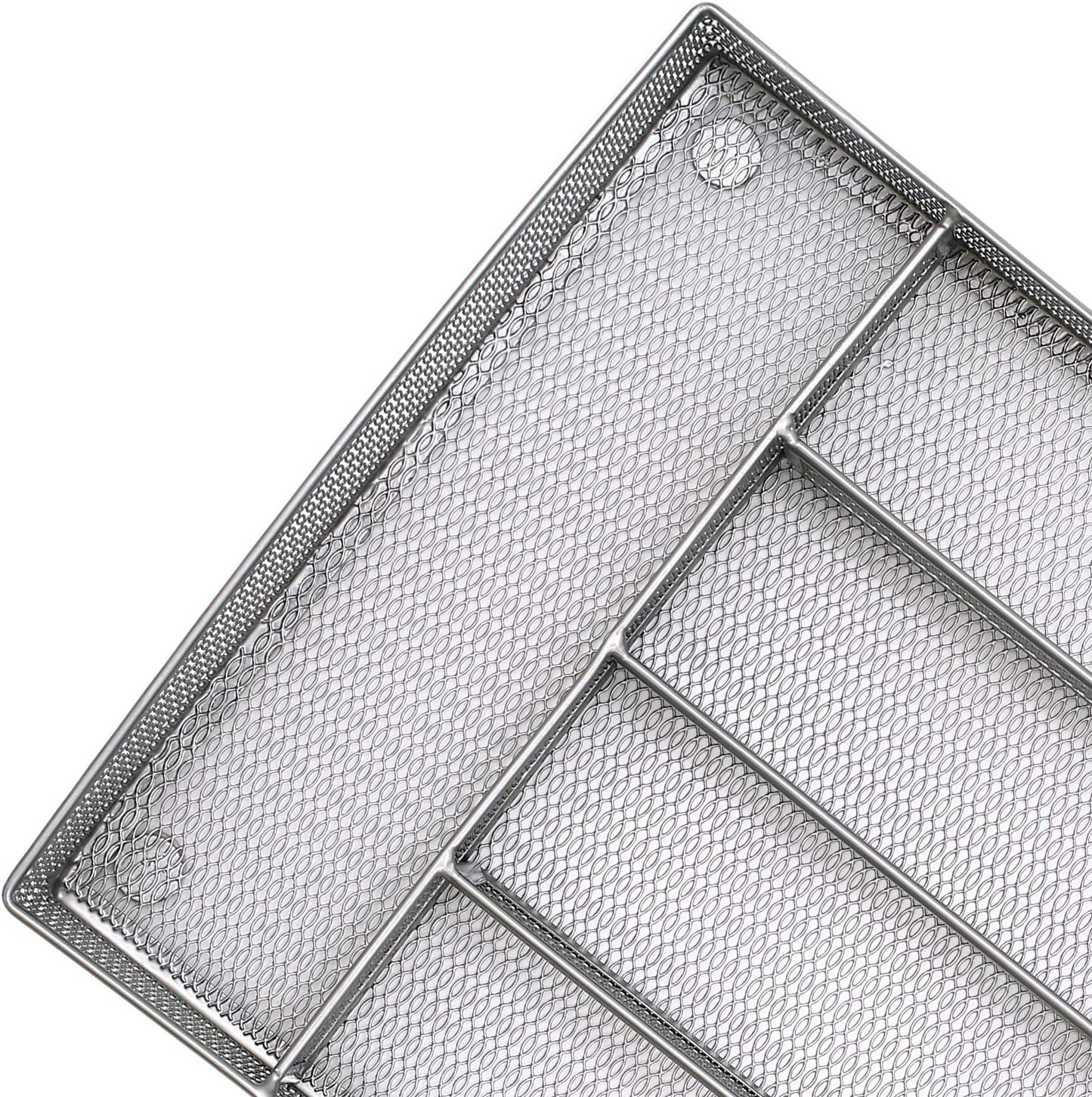 Utensil Drawer Organizer, Cutlery Tray Silverware Flatware Storage Divider for Kitchen, Mesh Wire with Non-slip Foam Feet, 5 Component, Black
