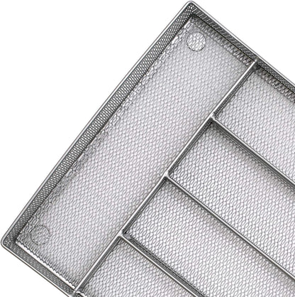 Utensil Drawer Organizer, Cutlery Tray Silverware Flatware Storage Divider for Kitchen, Mesh Wire with Non-slip Foam Feet, 5 Component, Black