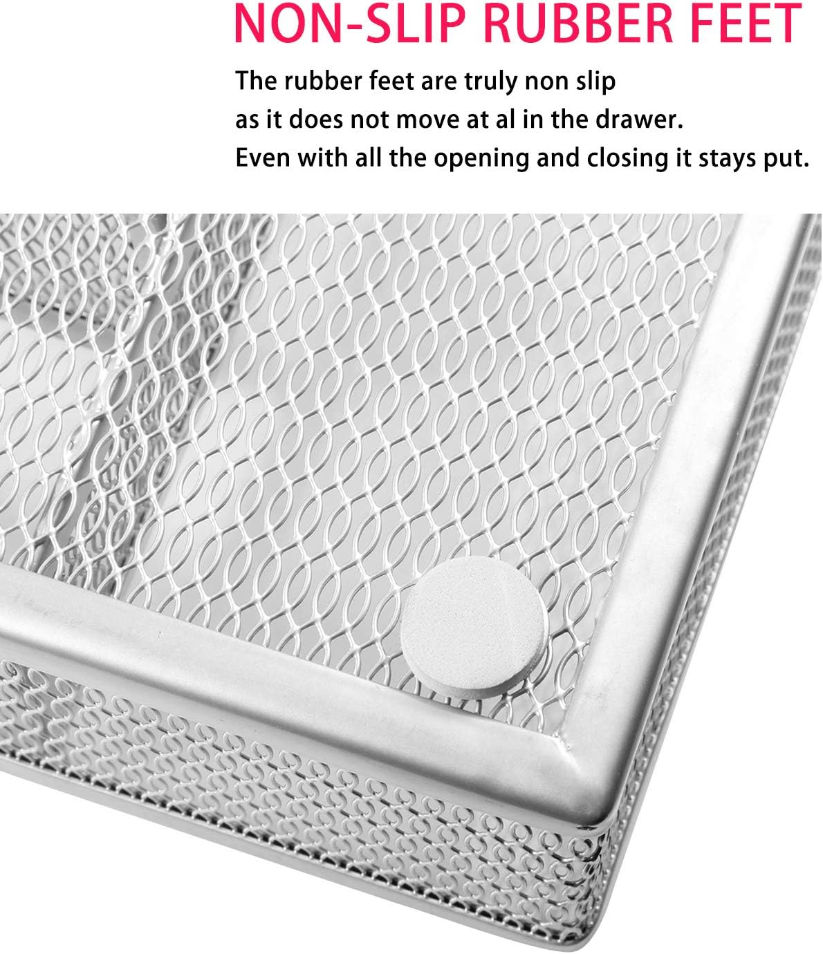 Utensil Drawer Organizer, Cutlery Tray Silverware Flatware Storage Divider for Kitchen, Mesh Wire with Non-slip Foam Feet, 5 Component, Black