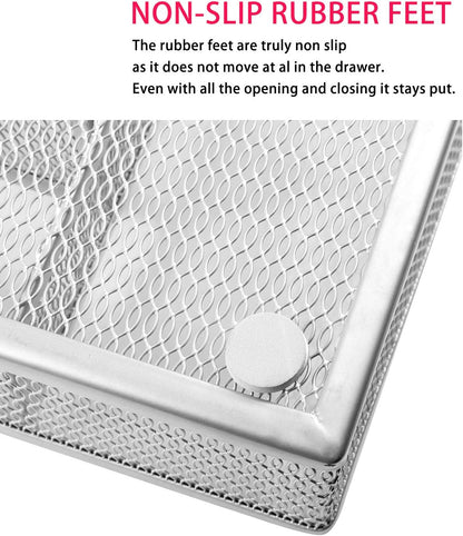 Utensil Drawer Organizer, Cutlery Tray Silverware Flatware Storage Divider for Kitchen, Mesh Wire with Non-slip Foam Feet, 5 Component, Black