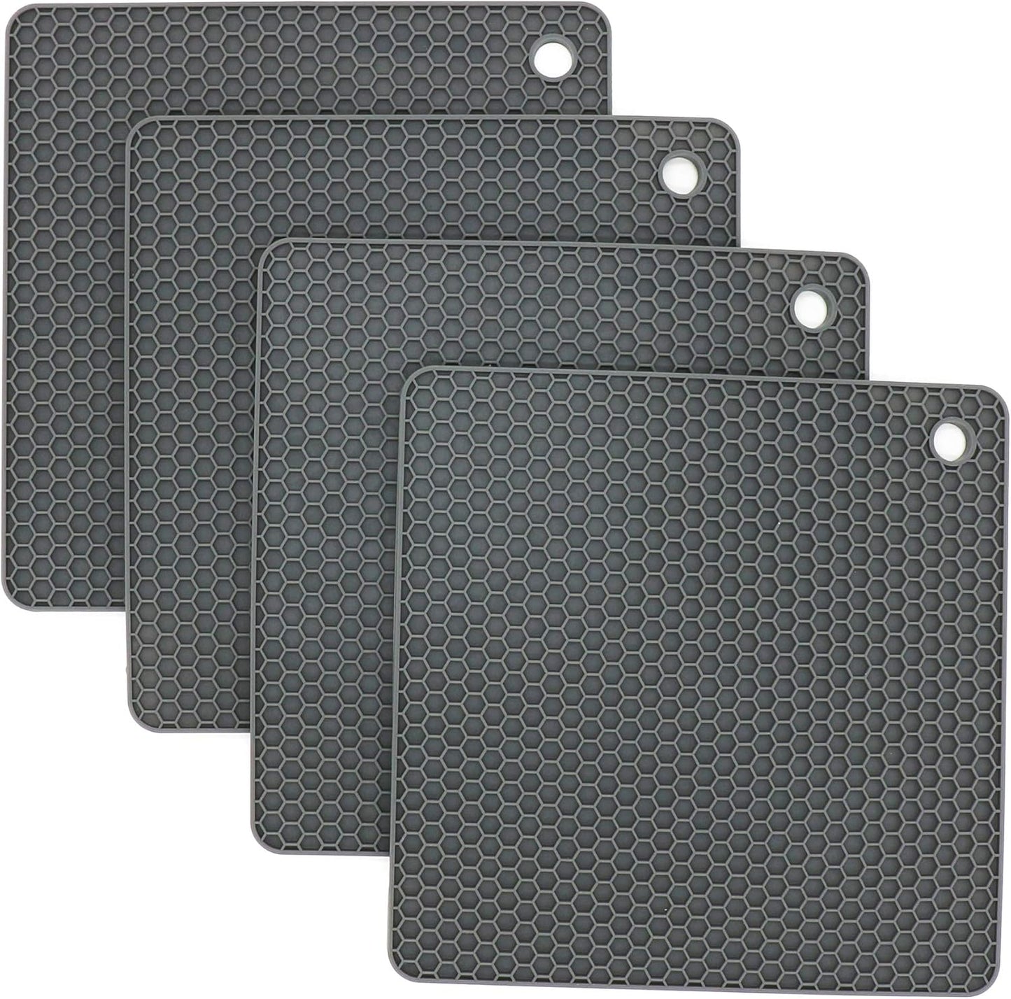 Silicone Trivets for Hot Dishes, Pots and Pans, Hot Pads for Kitchen, Dark Grey Silicone Pot Holders Mats for Kitchen Quartz Counter Heat Resistant Mat, Flexible Trivet Mat Set 4