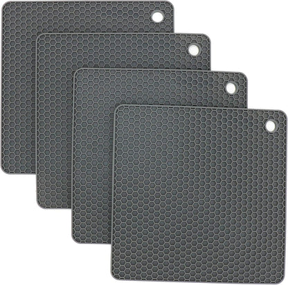 Silicone Trivets for Hot Dishes, Pots and Pans, Hot Pads for Kitchen, Dark Grey Silicone Pot Holders Mats for Kitchen Quartz Counter Heat Resistant Mat, Flexible Trivet Mat Set 4
