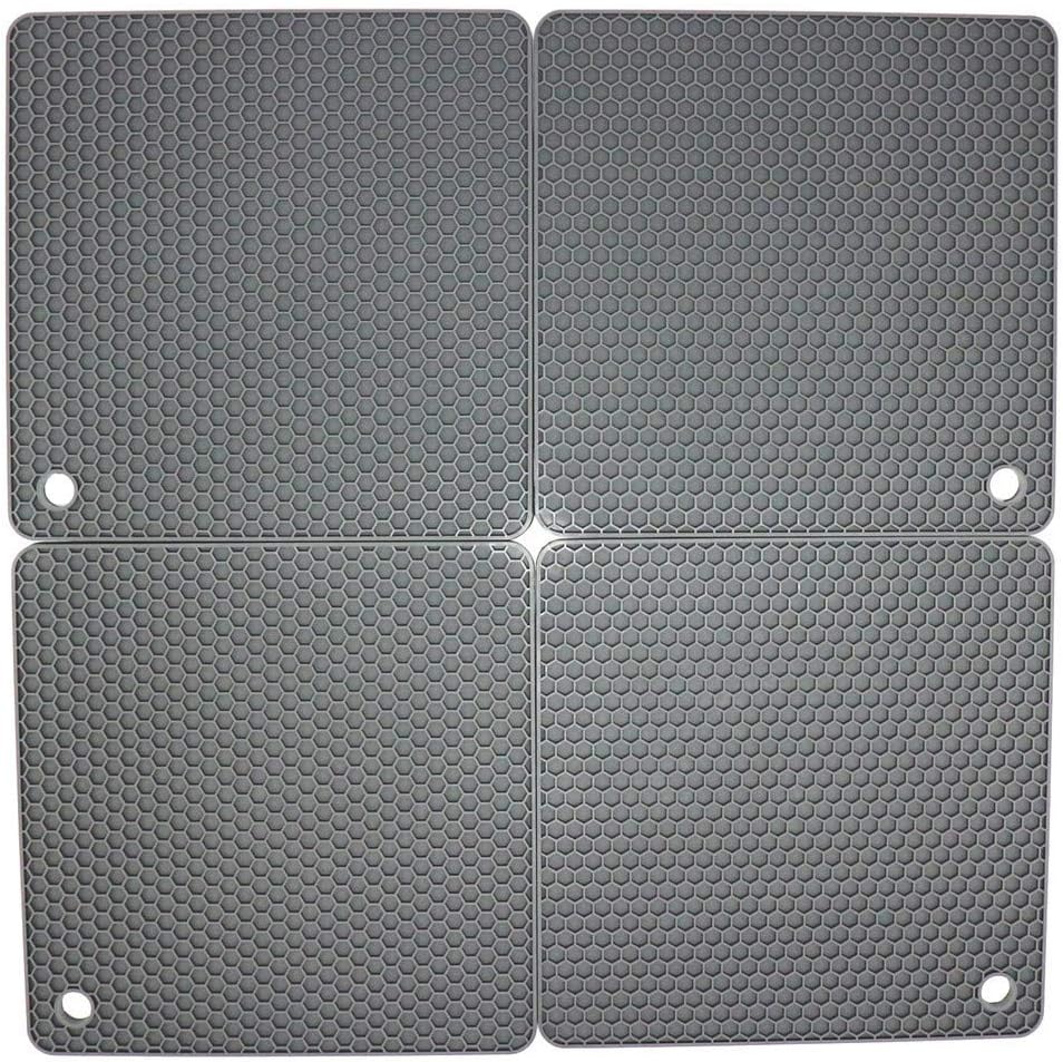 Silicone Trivets for Hot Dishes, Pots and Pans, Hot Pads for Kitchen, Dark Grey Silicone Pot Holders Mats for Kitchen Quartz Counter Heat Resistant Mat, Flexible Trivet Mat Set 4