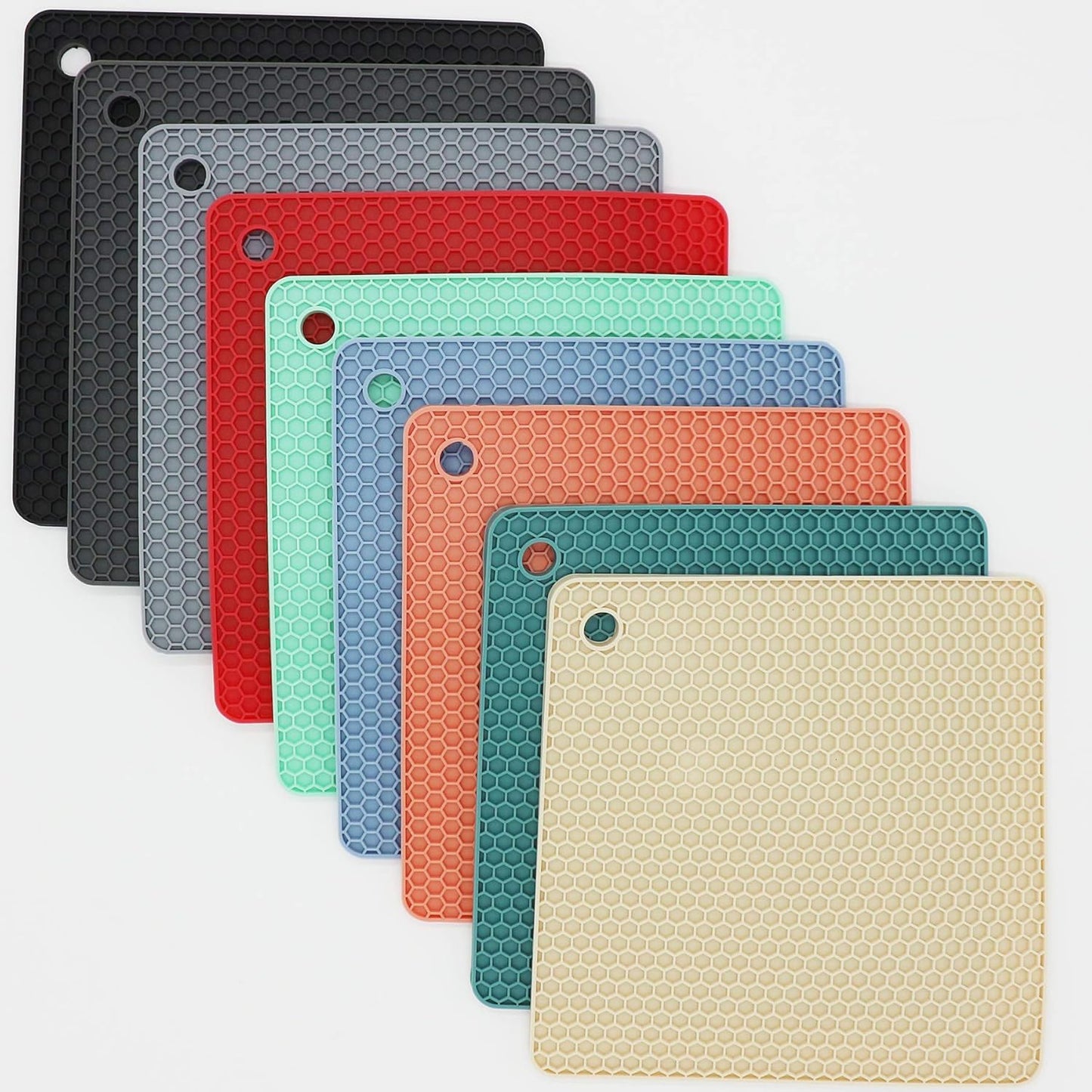 Silicone Trivets for Hot Dishes, Pots and Pans, Hot Pads for Kitchen, Dark Grey Silicone Pot Holders Mats for Kitchen Quartz Counter Heat Resistant Mat, Flexible Trivet Mat Set 4
