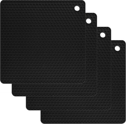 Silicone Trivets for Hot Dishes, Pots and Pans, Hot Pads for Kitchen, Dark Grey Silicone Pot Holders Mats for Kitchen Quartz Counter Heat Resistant Mat, Flexible Trivet Mat Set 4