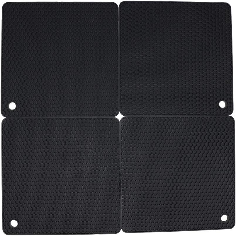 Silicone Trivets for Hot Dishes, Pots and Pans, Hot Pads for Kitchen, Dark Grey Silicone Pot Holders Mats for Kitchen Quartz Counter Heat Resistant Mat, Flexible Trivet Mat Set 4