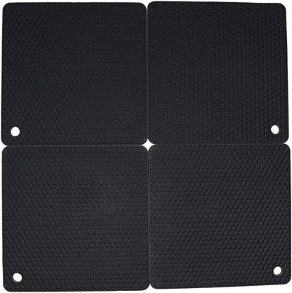Silicone Trivets for Hot Dishes, Pots and Pans, Hot Pads for Kitchen, Dark Grey Silicone Pot Holders Mats for Kitchen Quartz Counter Heat Resistant Mat, Flexible Trivet Mat Set 4