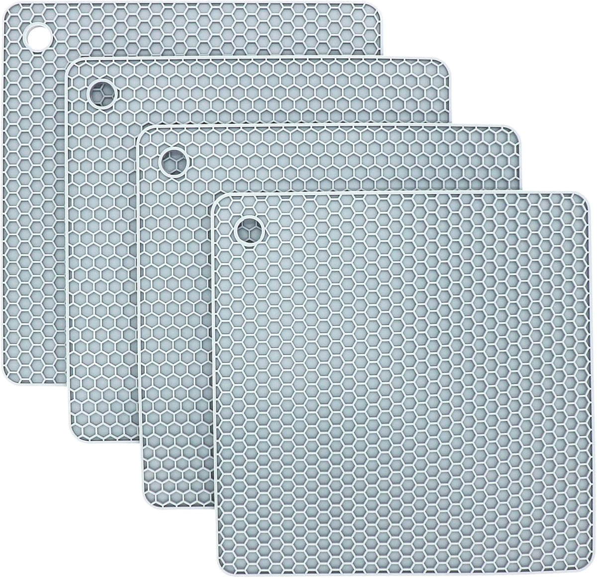 Silicone Trivets for Hot Dishes, Pots and Pans, Hot Pads for Kitchen, Dark Grey Silicone Pot Holders Mats for Kitchen Quartz Counter Heat Resistant Mat, Flexible Trivet Mat Set 4