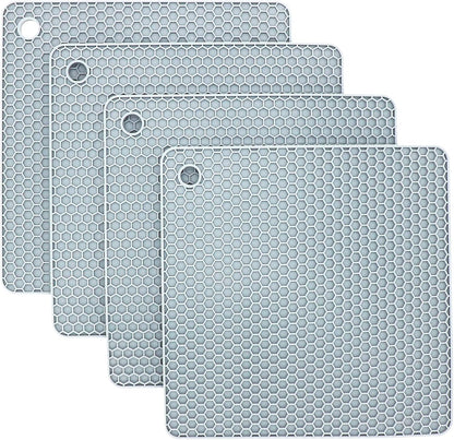 Silicone Trivets for Hot Dishes, Pots and Pans, Hot Pads for Kitchen, Dark Grey Silicone Pot Holders Mats for Kitchen Quartz Counter Heat Resistant Mat, Flexible Trivet Mat Set 4