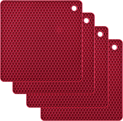 Silicone Trivets for Hot Dishes, Pots and Pans, Hot Pads for Kitchen, Dark Grey Silicone Pot Holders Mats for Kitchen Quartz Counter Heat Resistant Mat, Flexible Trivet Mat Set 4