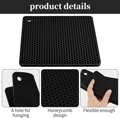 Silicone Trivets for Hot Dishes, Pots and Pans, Hot Pads for Kitchen, Dark Grey Silicone Pot Holders Mats for Kitchen Quartz Counter Heat Resistant Mat, Flexible Trivet Mat Set 4