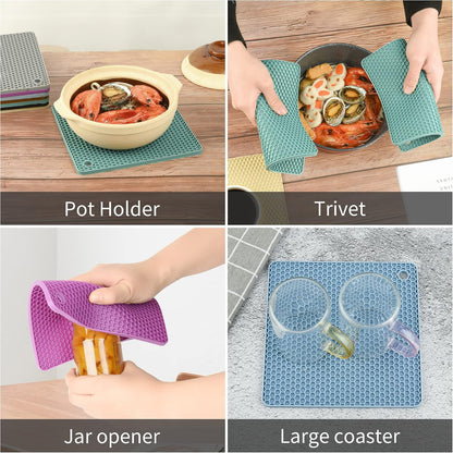Silicone Trivets for Hot Dishes, Pots and Pans, Hot Pads for Kitchen, Dark Grey Silicone Pot Holders Mats for Kitchen Quartz Counter Heat Resistant Mat, Flexible Trivet Mat Set 4