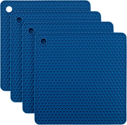 Silicone Trivets for Hot Dishes, Pots and Pans, Hot Pads for Kitchen, Dark Grey Silicone Pot Holders Mats for Kitchen Quartz Counter Heat Resistant Mat, Flexible Trivet Mat Set 4