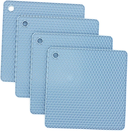 Silicone Trivets for Hot Dishes, Pots and Pans, Hot Pads for Kitchen, Dark Grey Silicone Pot Holders Mats for Kitchen Quartz Counter Heat Resistant Mat, Flexible Trivet Mat Set 4