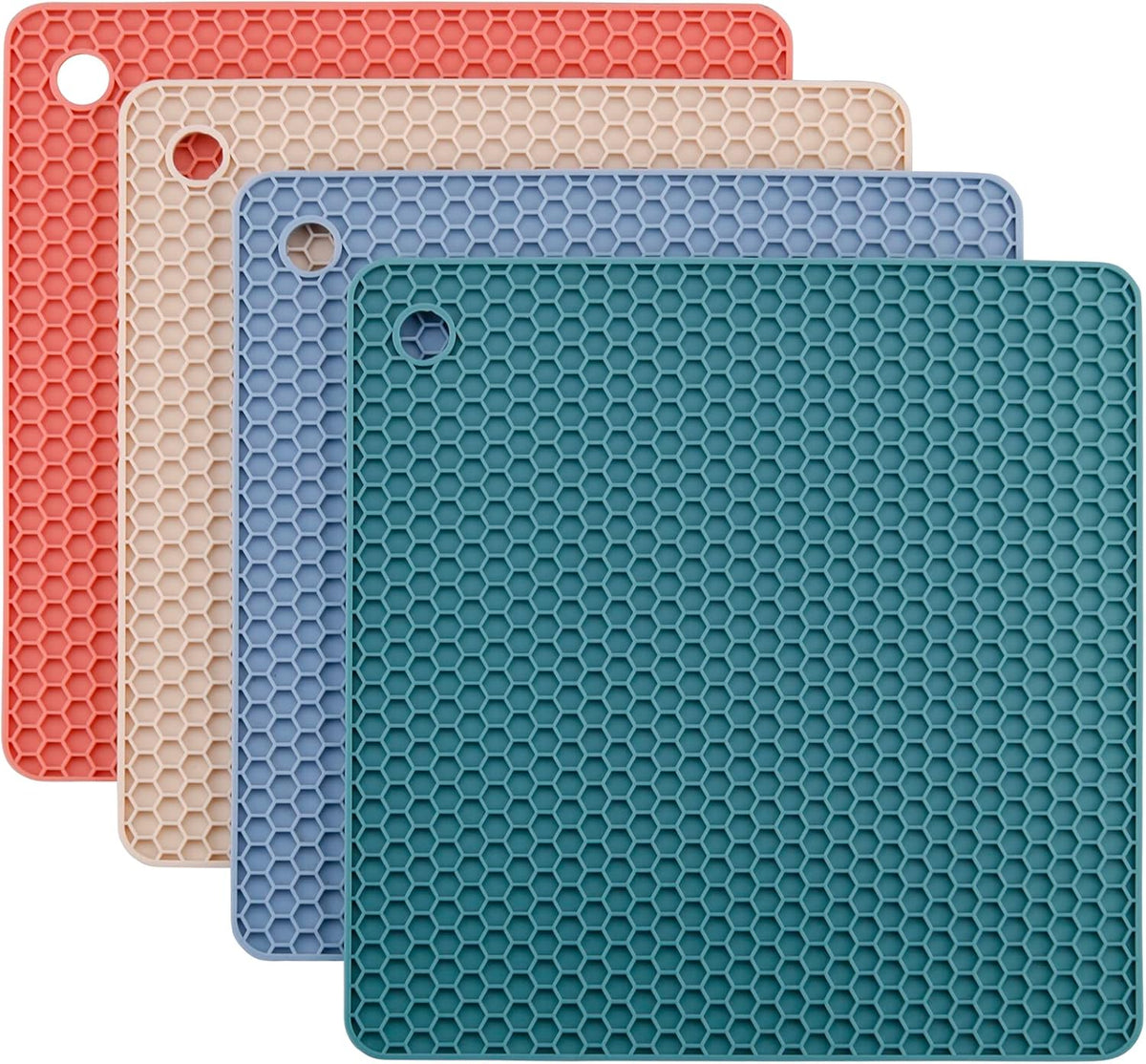 Silicone Trivets for Hot Dishes, Pots and Pans, Hot Pads for Kitchen, Dark Grey Silicone Pot Holders Mats for Kitchen Quartz Counter Heat Resistant Mat, Flexible Trivet Mat Set 4