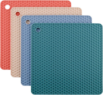 Silicone Trivets for Hot Dishes, Pots and Pans, Hot Pads for Kitchen, Dark Grey Silicone Pot Holders Mats for Kitchen Quartz Counter Heat Resistant Mat, Flexible Trivet Mat Set 4