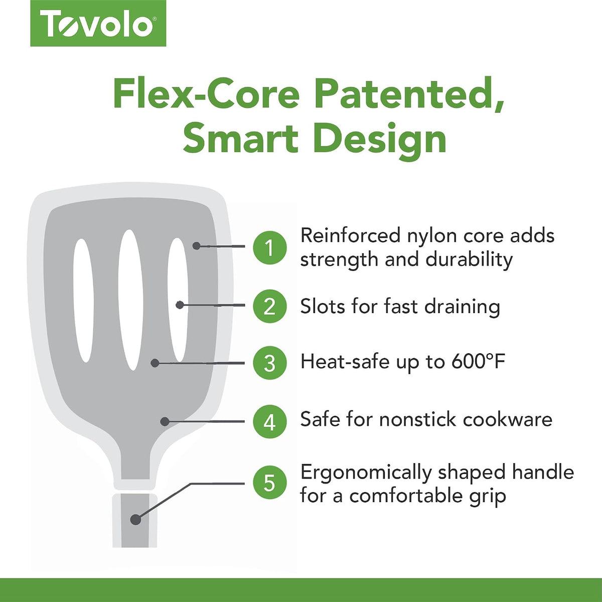 Flex Core Silicone Slotted Turner Spatula Kitchen Utensil for Flipping Eggs Burgers Pancakes and More, Easy Clean Dishwasher Safe BPA Free Silicone Flipper Heat Resistant, Charcoal Gray