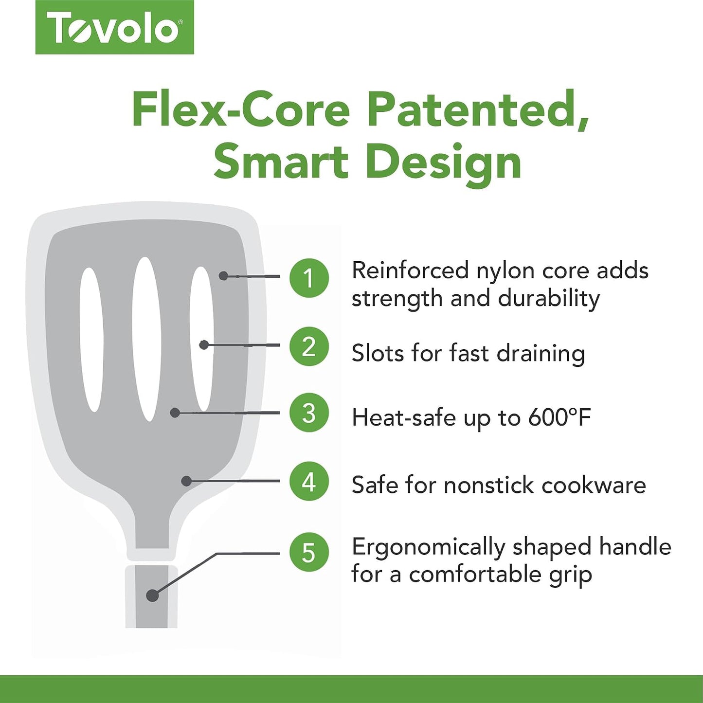Flex Core Silicone Slotted Turner Spatula Kitchen Utensil for Flipping Eggs Burgers Pancakes and More, Easy Clean Dishwasher Safe BPA Free Silicone Flipper Heat Resistant, Charcoal Gray