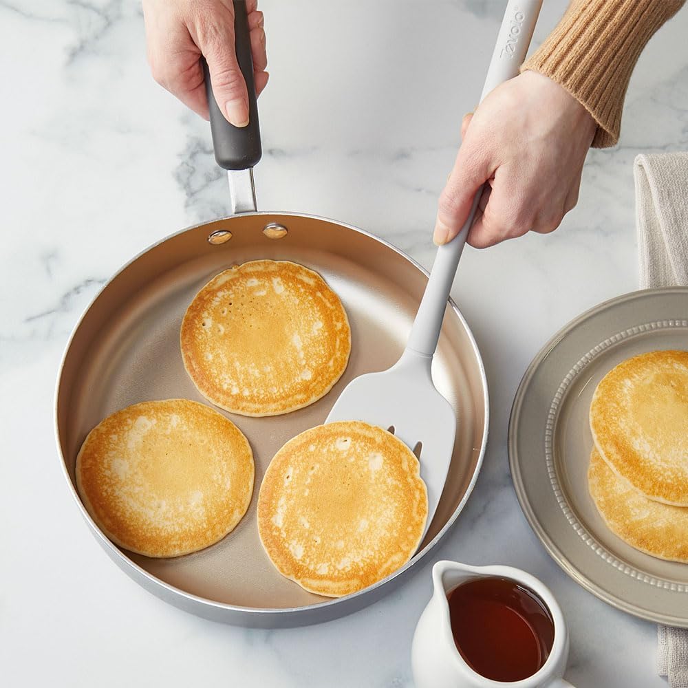 Flex Core Silicone Slotted Turner Spatula Kitchen Utensil for Flipping Eggs Burgers Pancakes and More, Easy Clean Dishwasher Safe BPA Free Silicone Flipper Heat Resistant, Charcoal Gray
