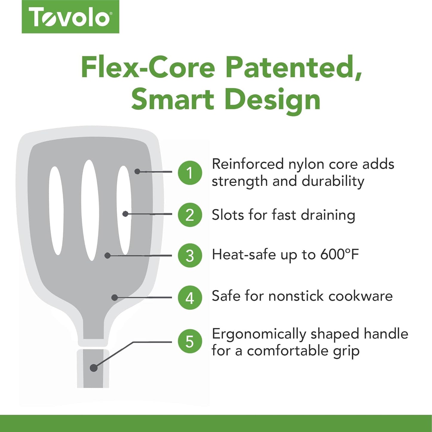 Flex Core Silicone Slotted Turner Spatula Kitchen Utensil for Flipping Eggs Burgers Pancakes and More, Easy Clean Dishwasher Safe BPA Free Silicone Flipper Heat Resistant, Charcoal Gray