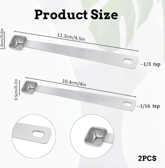 2 Pcs 1/3 Teaspoon(1/3tsp, 1.5ml) 1/16 Teaspoon(1/16tsp, 0.3ml) Stainless Steel Measuring Spoons Single Square Bowl Milligram Measuring Spoons