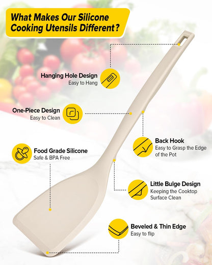 Silicone Spatula, Solid & Slotted Turner, One-Piece, Khaki