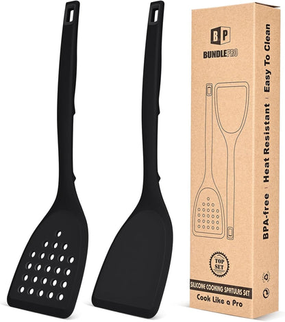 Silicone Spatula, Solid & Slotted Turner, One-Piece, Khaki