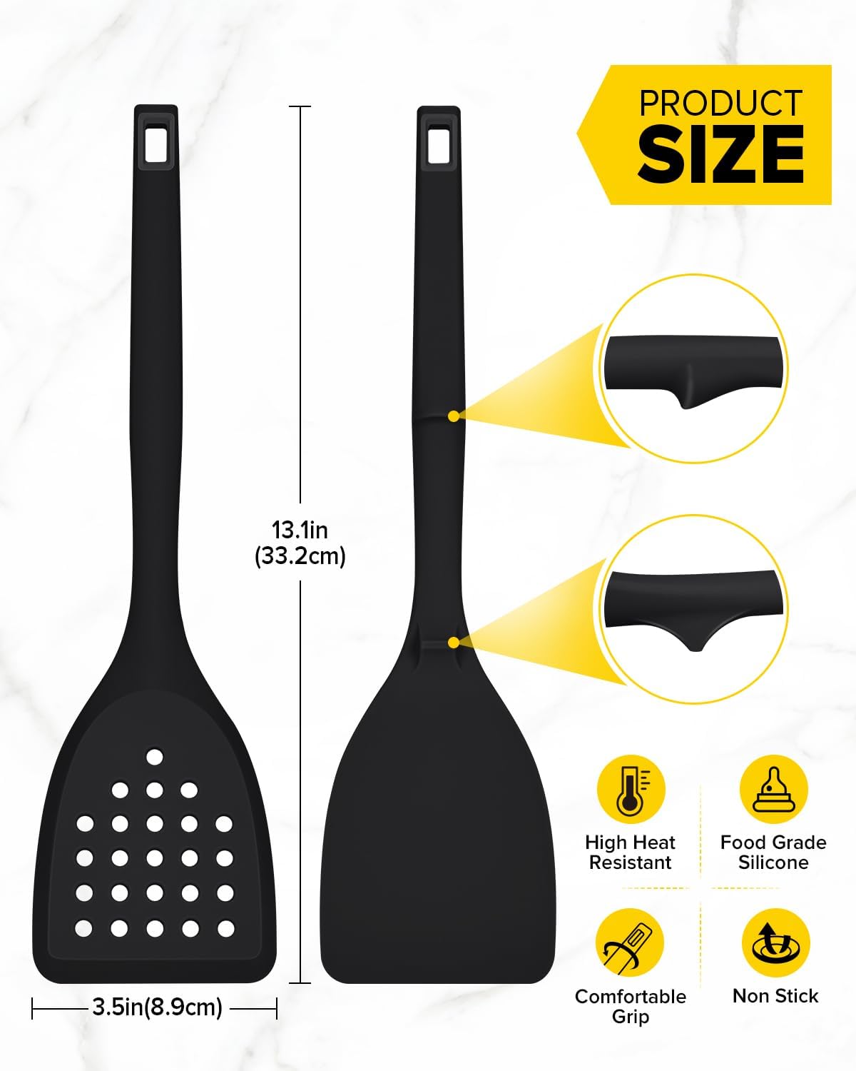 Silicone Spatula, Solid & Slotted Turner, One-Piece, Khaki