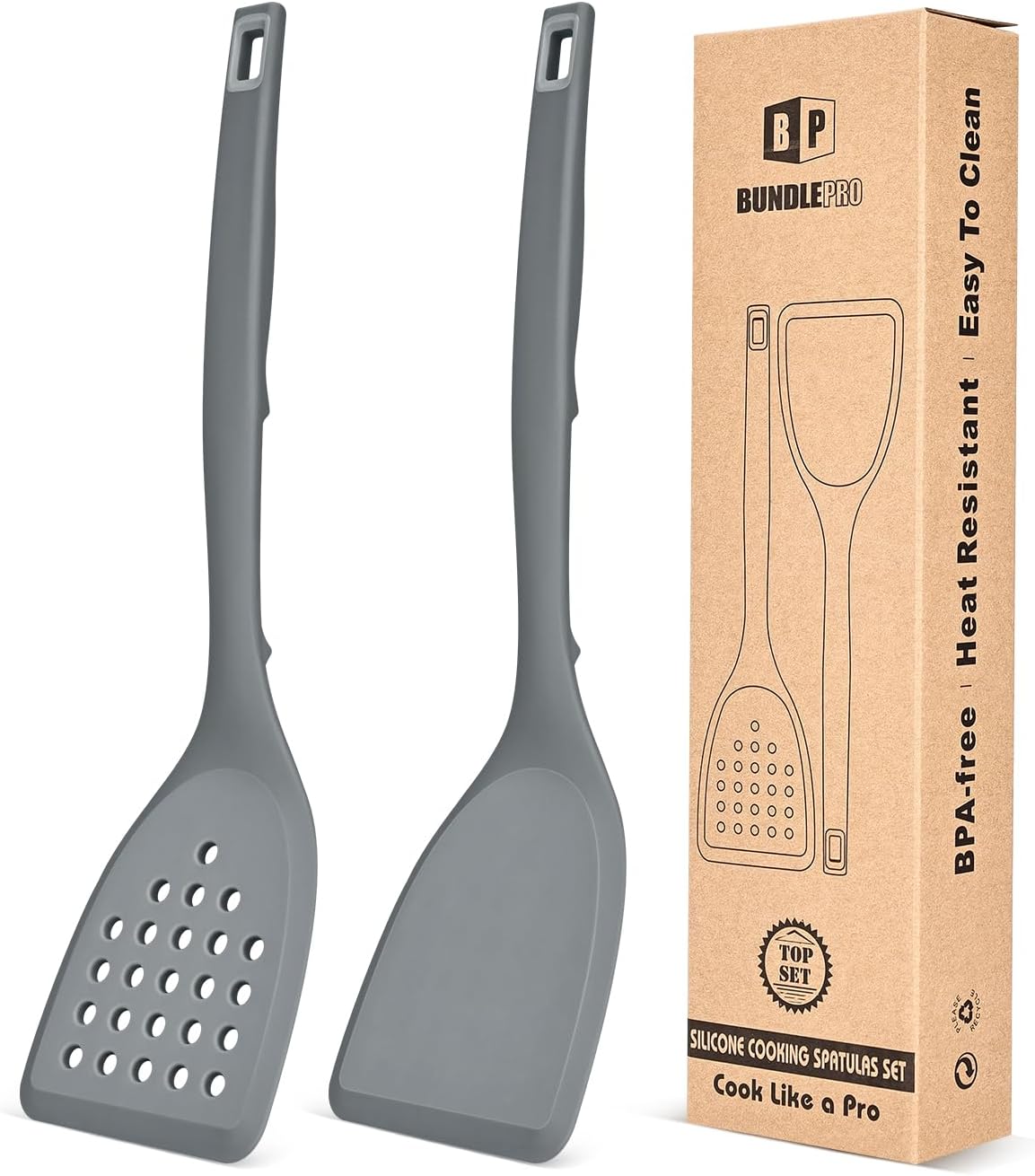 Silicone Spatula, Solid & Slotted Turner, One-Piece, Khaki