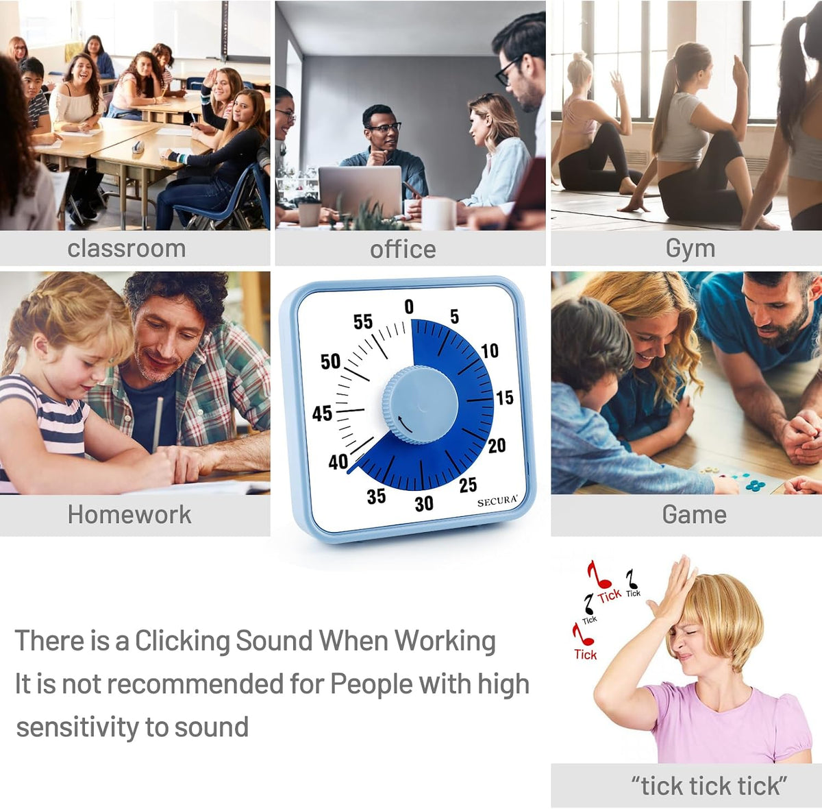 60-Minute Visual Countdown Timer, 7.5-Inch Oversize Classroom Visual Timer for Kids and Adults, Durable Mechanical Kitchen Timer Clock with Magnetic Backing (Blue)