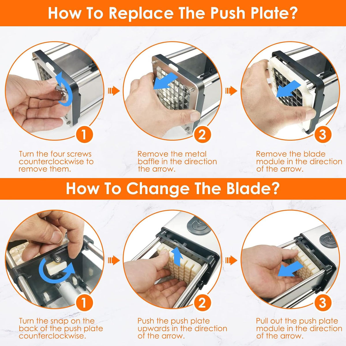 Replacement Chopper 1/2‘’ Blade, Commercial Vegetable Chopper Dicer Stainless Steel Blade and Pusher Block for Fruit Cutting Machine Tomato Onions Carrots French Fries Cutter