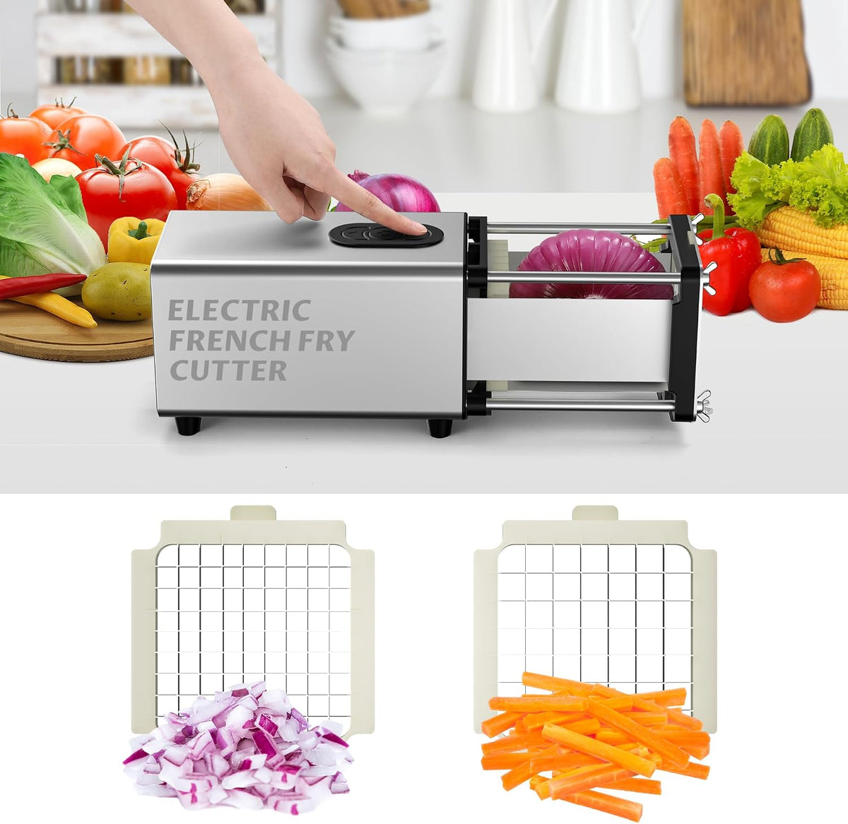 Replacement Chopper 1/2‘’ Blade, Commercial Vegetable Chopper Dicer Stainless Steel Blade and Pusher Block for Fruit Cutting Machine Tomato Onions Carrots French Fries Cutter