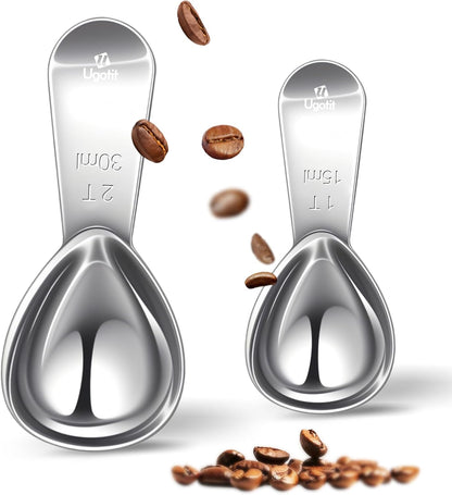 Coffee Scoop for Ground Coffee, 2 Tablespoon 304 Stainless Steel Coffee Measuring Scoop Heavy-Duty, Short Handle for Canisters, Espresso & Baking