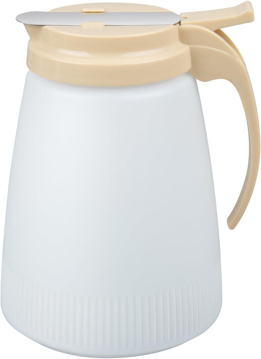 Chef 101 48 Ounce All Purpose Syrup Dispenser, 1 Honey Dispenser - Beige Top, Stainless Steel Slide Cover, Plastic Pancake Syrup Bottle, Perfect For Diners, Restaurants, Home