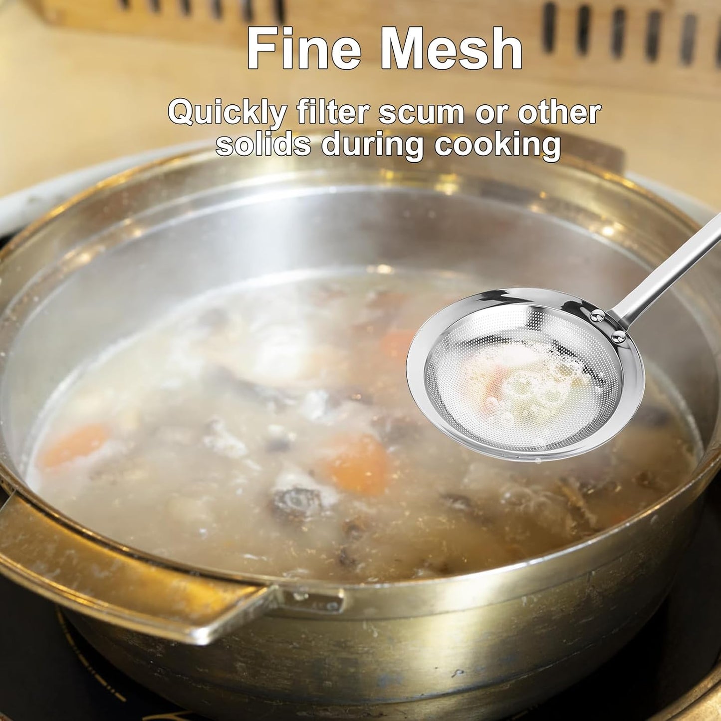 Fine Mesh Stainless Steel Sieve Colander(2 Pack, Large+Small) | Mesh Strainer for Cooking Oil | Skimmer Spoon Filte Grease Foam | Food Strainer Kitchen Gadgets