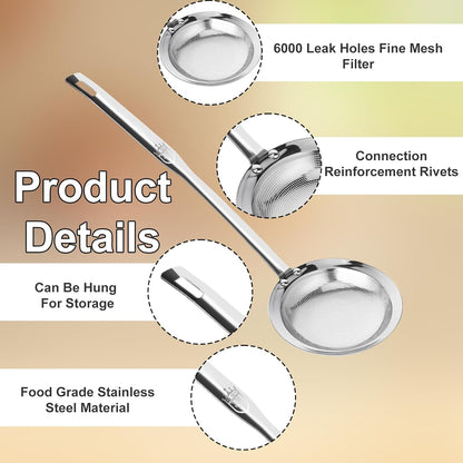 Fine Mesh Stainless Steel Sieve Colander(2 Pack, Large+Small) | Mesh Strainer for Cooking Oil | Skimmer Spoon Filte Grease Foam | Food Strainer Kitchen Gadgets