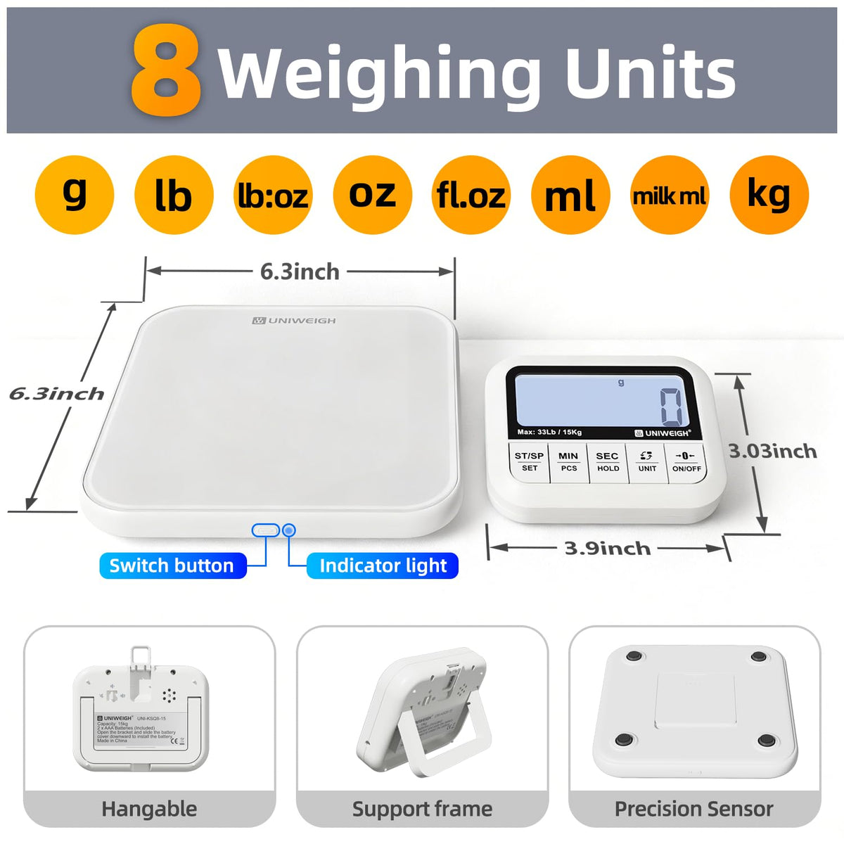 Digital Kitchen Food Scale 33lb-Detachable LCD Display 1g/0.1oz
