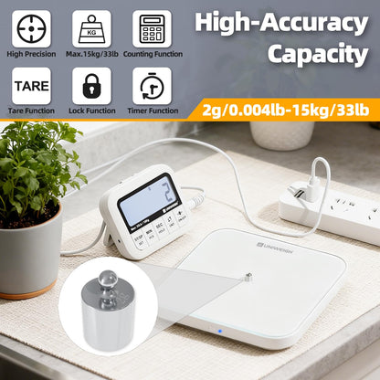 Digital Kitchen Food Scale 33lb-Detachable LCD Display 1g/0.1oz