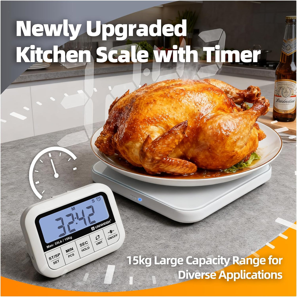 Digital Kitchen Food Scale 33lb-Detachable LCD Display 1g/0.1oz