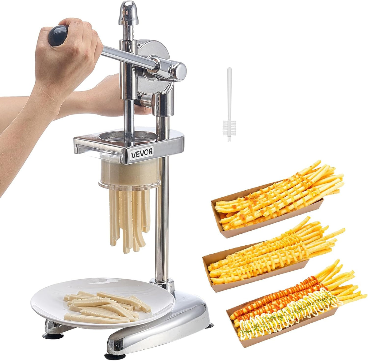 Super long French Fry Squeezer, Commercial Fried Potato Strips Maker, Extra Long Japanese Style French Fries Maker with Pull-out Extruder, Manual Mashed Potato Extruder for Food Truck, Kitchen
