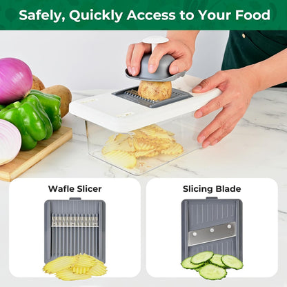 Vegetable Chopper Mandoline Slicer, 6 Blade Chopper, 10-in-1 Gray
