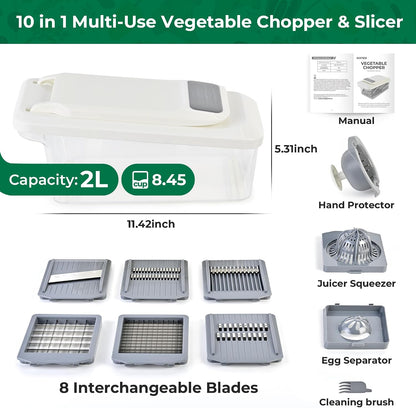 Vegetable Chopper Mandoline Slicer, 6 Blade Chopper, 10-in-1 Gray