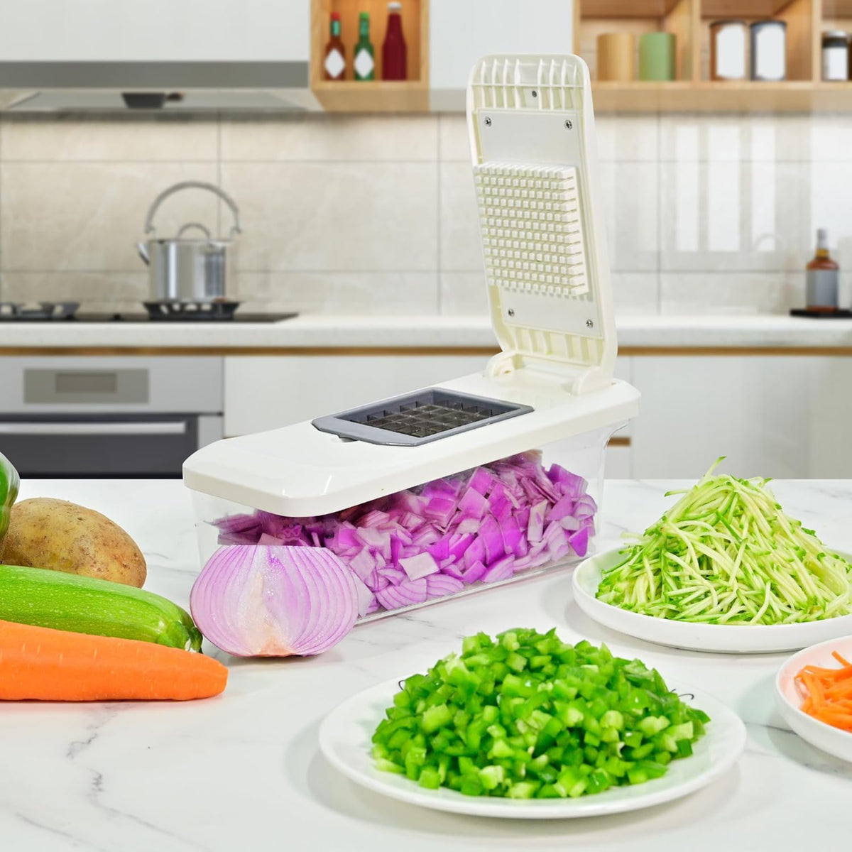 Vegetable Chopper Mandoline Slicer, 6 Blade Chopper, 10-in-1 Gray