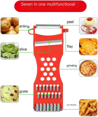 Rolling Multi Peeler and Julienne Cutter for Vegetables Fruits, Carrot Cucumber Peeler Tool, Red/White(Red)