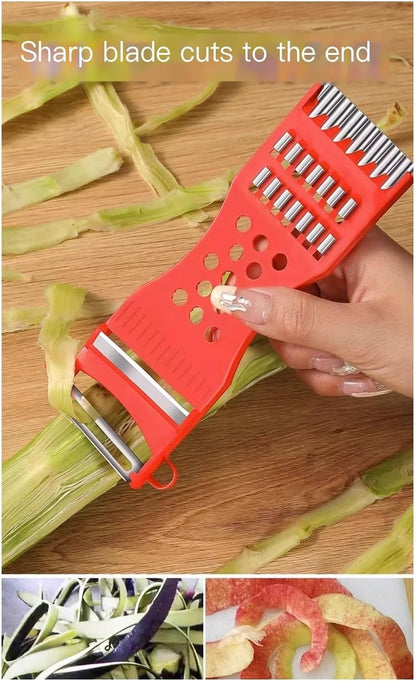 Rolling Multi Peeler and Julienne Cutter for Vegetables Fruits, Carrot Cucumber Peeler Tool, Red/White(Red)
