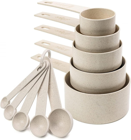 Cream Wheat Straw Measuring Cups Spoons Set Cooking Baking Tools 10pc