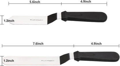 Angled Icing Spatula, Stainless Steel Offset Spatula, Cake Spatula Set of 2 Black 6, 8 inch Blade