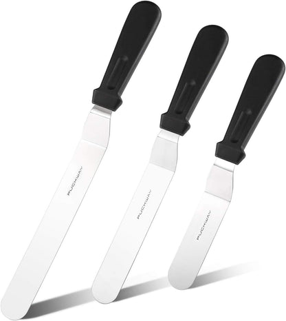 Angled Icing Spatula, Stainless Steel Offset Spatula, Cake Spatula Set of 2 Black 6, 8 inch Blade